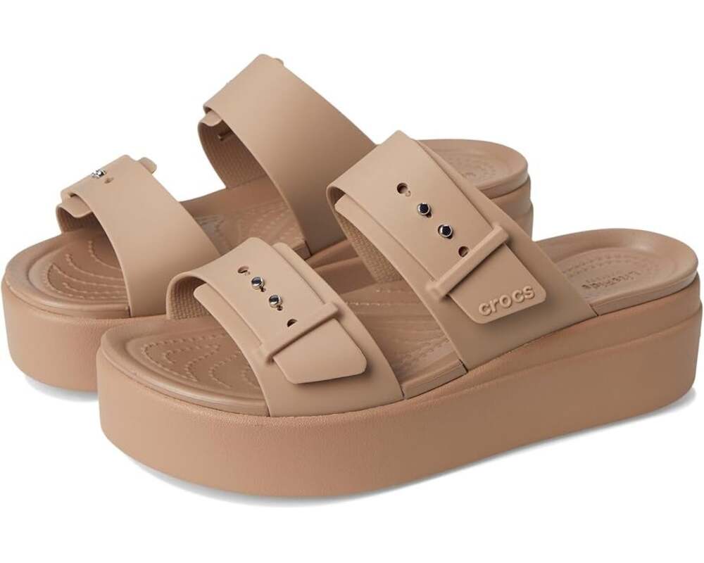 Crocs Womens Brooklyn Buckle Low Wedge Sandals Size 5 EU 34-35 Latte Brown NWT